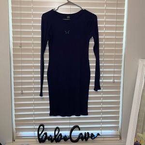 Wild Fable Long Sleeve Navy Blue Dress with Blue Butterfly.